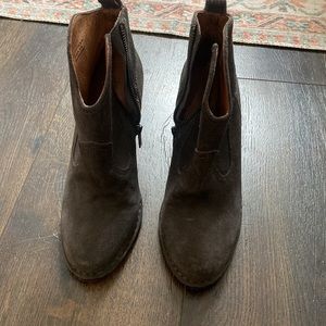 Suede Frye heeled booties. Worn once. 3 inch heels.